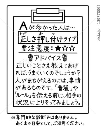 ロジハラ(ロジカルハラスメント)のセルフチェック結果、正しさ押し付けタイプの傾向とアドバイス ロジハラ(ロジカルハラスメント)のセルフチェック結果、正しさ押し付けタイプの傾向とアドバイス 139778065
