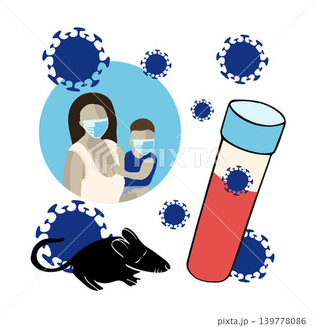 Vector isolated illustration of hantavirus.Blood test for hantavirus. Spread of the epidemic. 139778086