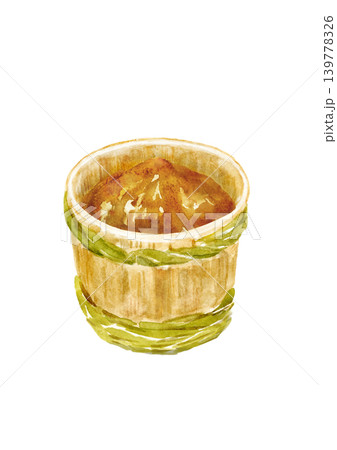 水彩で手描きした、樽に入った味噌のイラスト 139778326