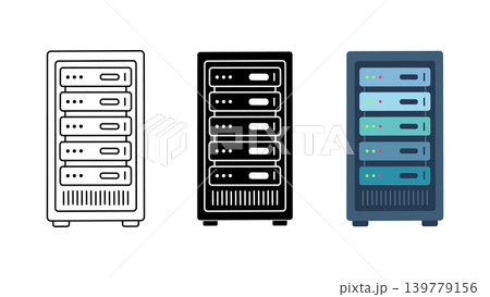 Server rack icons set in outline, black solid and color isolated on white background Server rack icons set in outline, black solid and color isolated on white background 139779156