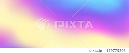 Hologram dreamlike gradient backdrop with smooth color transitions. Holographic foil iridescent background featuring blend flows from purple to pink, yellow and cyan. Abstract surface for web banners 139779203