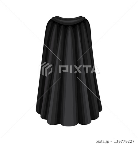 Dracula and Halloween black cloak, cape and mantle clothes. Cartoon black cape with hood rear view for superhero outfits, carnival costumes, or creating spooky Halloween visual Dracula and Halloween black cloak, cape and mantle clothes. Cartoon black cape with hood rear view for superhero outfits, carnival costumes, or creating spooky Halloween visual 139779227