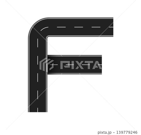 Road font, car racing track or asphalt path way type letter for highway route typeface and English alphabet ABC. Road font letter F typography of car racetrack or roadway with street traffic lanes Road font, car racing track or asphalt path way type letter for highway route typeface and English alphabet ABC. Road font letter F typography of car racetrack or roadway with street traffic lanes 139779246