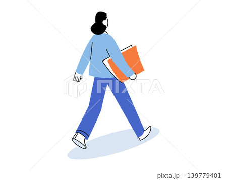 Woman walking with a folder vector illustration. Business career, education process, office work, corporate lifestyle, student life, professional growth. Female employee carrying documents 139779401