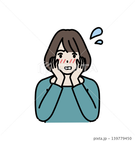 恥ずかしがる若い女性のイラスト 恥ずかしがる若い女性のイラスト 139779450