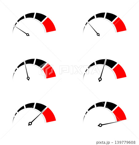 Speedometer icon set. Set of gauges from low to high. Set of gauges from low to high. Vector illustration. Speedometer icon set. Set of gauges from low to high. Set of gauges from low to high. Vector illustration. 139779608