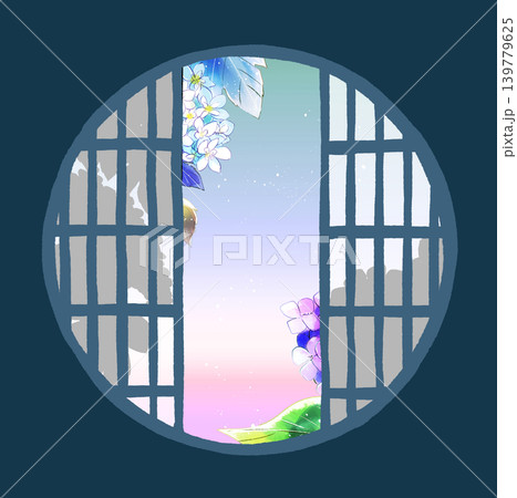 丸障子から見える紫陽花 影 丸障子から見える紫陽花 影 139779625
