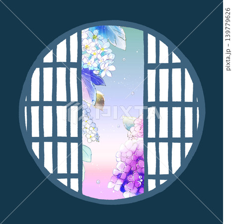 丸障子から見える紫陽花 丸障子から見える紫陽花 139779626