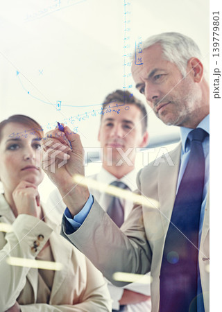Glass wall, writing and business people with planning, brainstorming and management with financial growth. Staff, group and leader with employees and teaching with charts and graphs with investment Glass wall, writing and business people with planning, brainstorming and management with financial growth. Staff, group and leader with employees and teaching with charts and graphs with investment 139779801