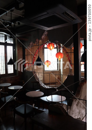 Industrial Interior with Broken Ceiling and Lanterns Industrial Interior with Broken Ceiling and Lanterns 139780050