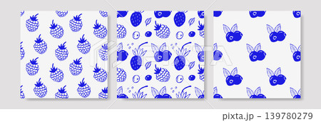 Blue hand drawn berries on white Blue hand drawn berries on white 139780279
