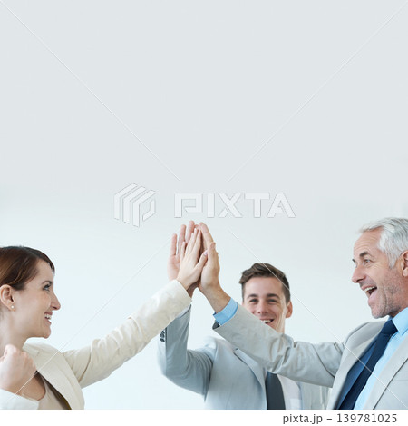 Business, people high five for celebration of success, achievement and support for teamwork. Happy, collaboration and team building gesture with hands together in solidarity and pride for winning Business, people high five for celebration of success, achievement and support for teamwork. Happy, collaboration and team building gesture with hands together in solidarity and pride for winning 139781025