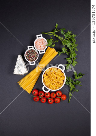 Italian pasta ingredients for mediterranean cooking preparation Italian pasta ingredients for mediterranean cooking preparation 139781374