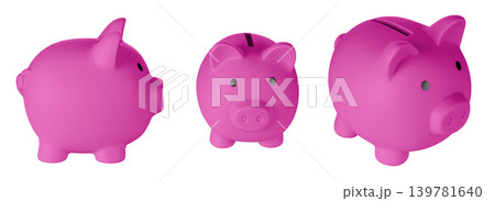 Set Piggy bank pig Pink color on isolated white background Set Piggy bank pig Pink color on isolated white background 139781640