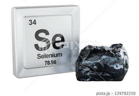Selenium chemical element with Se sample. 3D rendering 139782250