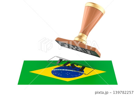 Visa stamp above Brazil national flag with travel authorization concept, 3d rendering Visa stamp above Brazil national flag with travel authorization concept, 3d rendering 139782257