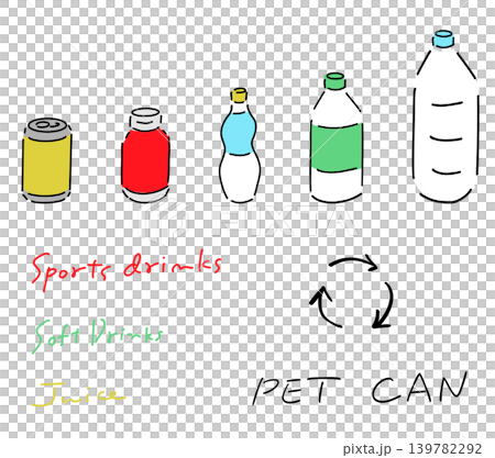 Illustrations of canned and bottled beverages | Light and vivid colors 139782292