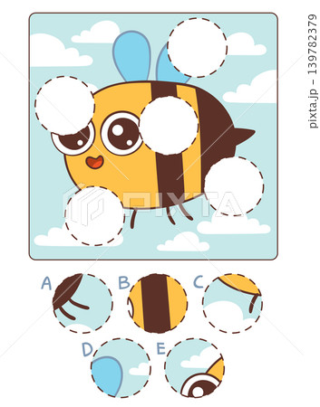 Educational kids puzzle with a cute cartoon bee. Find the Match. Spot it Educational kids puzzle with a cute cartoon bee. Find the Match. Spot it 139782379
