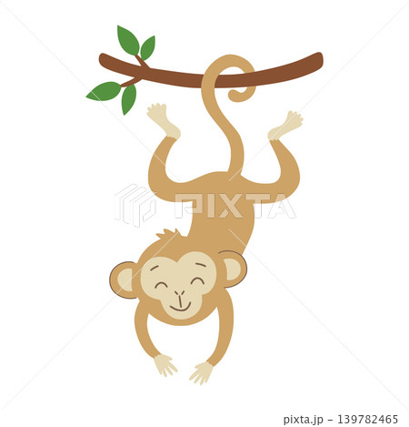Cute monkey hanging upside down from tree branch 139782465