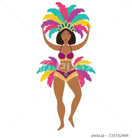 Brazilian carnival dancer celebrating in colorful costume Brazilian carnival dancer celebrating in colorful costume 139782466