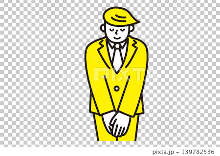 An illustration of a businessman bowing while facing forward. An illustration of a businessman bowing while facing forward. 139782536