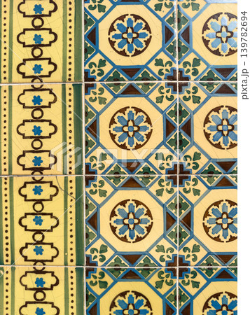 Portuguese azulejo tiles with matching border pattern Portuguese azulejo tiles with matching border pattern 139782694