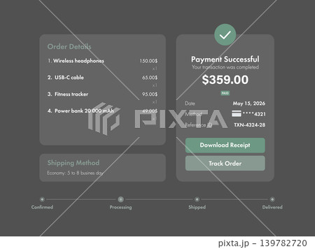 Dark Mode Payment Successful Interface for Tablet or Laptop 139782720