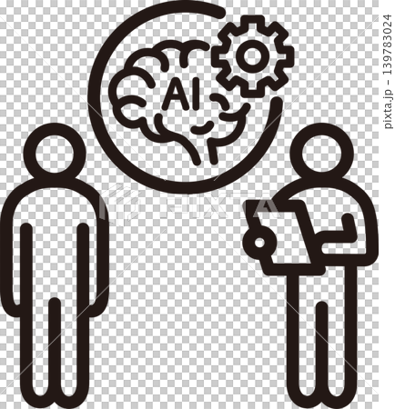 AI business, icon, artificial intelligence, pictogram, implementation, learning, DX, development, technology, line drawing, illustration. AI business, icon, artificial intelligence, pictogram, implementation, learning, DX, development, technology, line drawing, illustration. 139783024