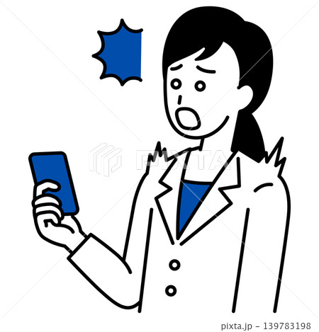 スマホでの画面を見て驚く女性医師 スマホでの画面を見て驚く女性医師 139783198