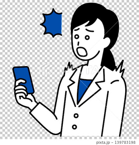 スマホでの画面を見て驚く女性医師 スマホでの画面を見て驚く女性医師 139783198