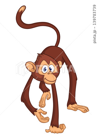 Cartoon funny brown monkey chimpanzee walking . Vector illustration isolated on white 139783739