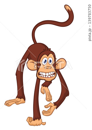 Cartoon funny brown monkey chimpanzee walking . Vector illustration isolated on white 139783750