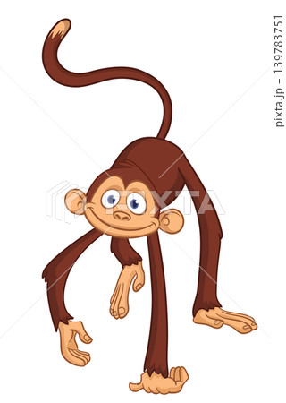 Cartoon funny brown monkey chimpanzee walking . Vector illustration isolated on white 139783751