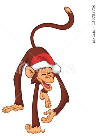 Cartoon funny brown monkey chimpanzee walking . Vector illustration isolated on white Cartoon funny brown monkey chimpanzee walking . Vector illustration isolated on white 139783756