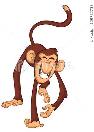 Cartoon funny brown monkey chimpanzee walking . Vector illustration isolated on white 139783758