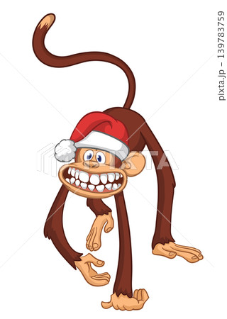 Cartoon funny brown monkey chimpanzee walking . Vector illustration isolated on white Cartoon funny brown monkey chimpanzee walking . Vector illustration isolated on white 139783759