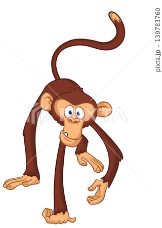 Cartoon funny brown monkey chimpanzee walking . Vector illustration isolated on white Cartoon funny brown monkey chimpanzee walking . Vector illustration isolated on white 139783760