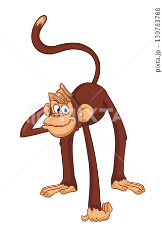 Cartoon funny brown monkey chimpanzee walking . Vector illustration isolated on white Cartoon funny brown monkey chimpanzee walking . Vector illustration isolated on white 139783768