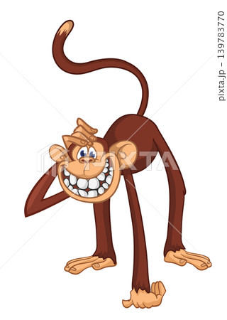 Cartoon funny brown monkey chimpanzee walking . Vector illustration isolated on white 139783770