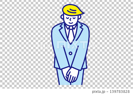 An illustration of a businessman bowing while facing forward. An illustration of a businessman bowing while facing forward. 139783828