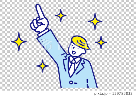 上を指さしてひらめくビジネスマン男性のイラスト 上を指さしてひらめくビジネスマン男性のイラスト 139783832