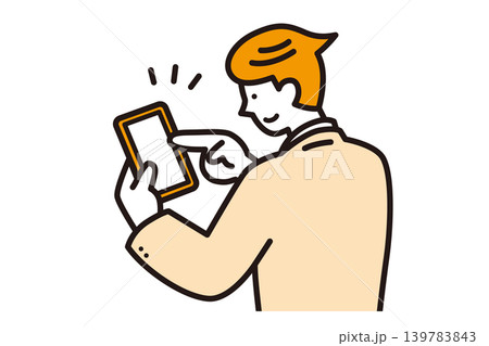スマホの画面をタッチする若いビジネスマン男性のベクターイラスト スマホの画面をタッチする若いビジネスマン男性のベクターイラスト 139783843