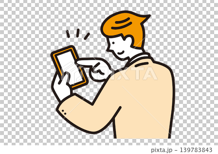 スマホの画面をタッチする若いビジネスマン男性のベクターイラスト スマホの画面をタッチする若いビジネスマン男性のベクターイラスト 139783843