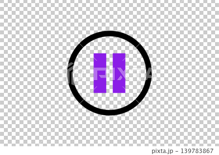 Minimal purple pause icon centered in a bold black circle, conveying media control, interruption, or a temporary stop for apps, websites, and user interface designs. 139783867