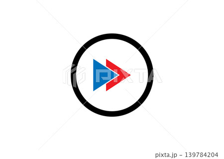 Minimal flat forward play button icon composed of overlapping blue and red triangular arrows inside a bold black circular border, ideal for media, web, app and interface design. Minimal flat forward play button icon composed of overlapping blue and red triangular arrows inside a bold black circular border, ideal for media, web, app and interface design. 139784204