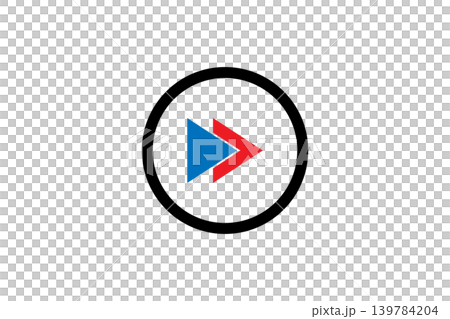 Minimal flat forward play button icon composed of overlapping blue and red triangular arrows inside a bold black circular border, ideal for media, web, app and interface design. Minimal flat forward play button icon composed of overlapping blue and red triangular arrows inside a bold black circular border, ideal for media, web, app and interface design. 139784204
