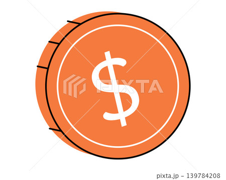 Orange dollar coin vector illustration. Financial savings, banking services, investment growth, digital payment, economy management, wealth accumulation. Golden cash token with money sign 139784208