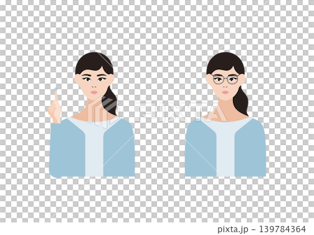Vector illustration set of a woman wearing contact lenses and glasses. Vector illustration set of a woman wearing contact lenses and glasses. 139784364