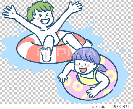Boys and girls playing while floating in inner tubes. Boys and girls playing while floating in inner tubes. 139784421