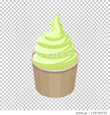 An illustration of a light green melon soft-serve ice cream in a cup. An illustration of a light green melon soft-serve ice cream in a cup. 139784531